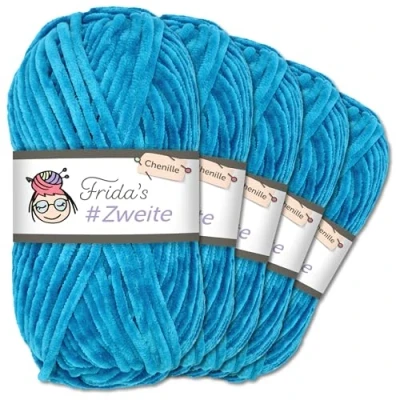 Image of Frida&#039;s #Second Wool, 5 x 100 g, Chenille Wool Yarn, Amigurumi Knitting &amp; Crochet, Soft (27 Light Blue)