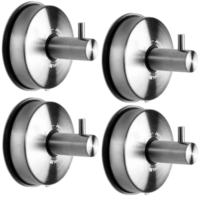 Image of JOMOLA Suction Towel Hooks for Bathroom Shower Hook Stainless Steel Tea Holder Kitchen Vacuum Sucker Glass Hanger Window Silver, 4PCS