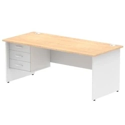 Image of Impulse 1800x800 Desk Maple/White Panel End Leg 1x3 Drawer Fixed Ped