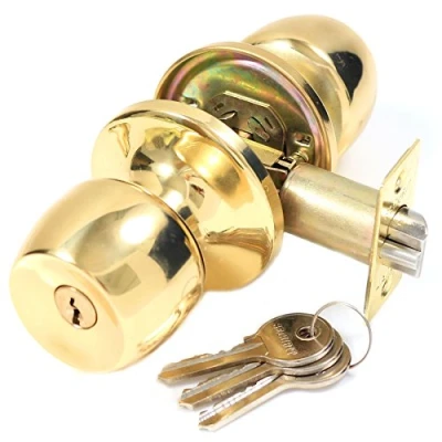Image of Polished Brass Entrance Door Knob Set Thumb Turn &amp; Keys