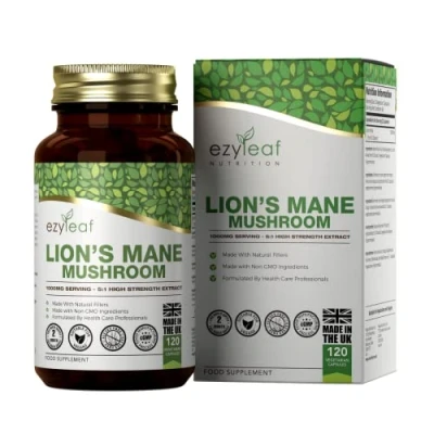 Image of Ezyleaf Lions Mane Supplement 1000mg per Serving High Strength Mushroom Complex 120 Vegan Lion&#039;s Capsules ISO Certified, Non GMO, Allergen &amp; Gluten Free Manufactured in UK