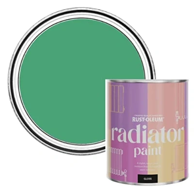 Image of Rust Oleum Green Heat Resistant Radiator Paint in Gloss Finish Emerald 750ml