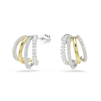 Image of Swarovski Hyperbola hoop earrings, Mixed cuts, Mini, White, metal finish