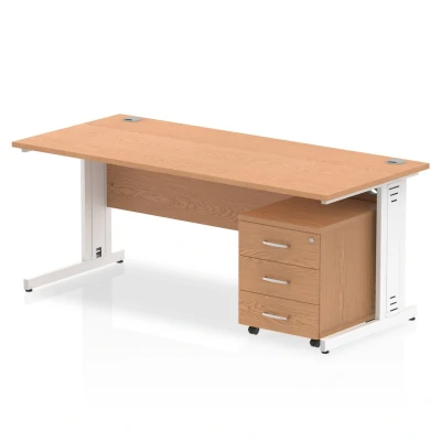 Image of Impulse 1800x800mm Desk Oak WhiteCable Managed Leg + Mobile Ped