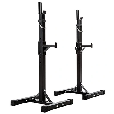 Image of tectake® 2 Piece Adjustable Weight Rack, Gym Squat Barbell, Bar Power Stand, 12 Step Height Adjustable, 150 kg Load Capacity