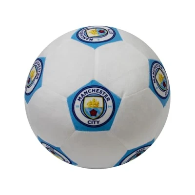 Image of Manchester City FC Officially Licensed Soccer Ball Round Cushion, Super Soft White Football Crest Pillow, Perfect For Any Bedroom, on the Sofa 25 x 25cm