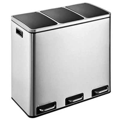 Image of EVRE Stainless Steel Recycling Pedal Bin With Removable Multi Compartments And Soft Close Lid for Kitchen/Office Waste General (54L (3x18L Compartments)) / Triple