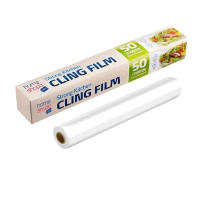 Image of HOMESHOPA Strong Cling Film, All Purpose Clear Plastic Food Wrap, Kitchen Preparation Catering Wrap Dispenser with Cutter, Microwave &amp; Freezer Safe (30cm X 50 Metre Long)