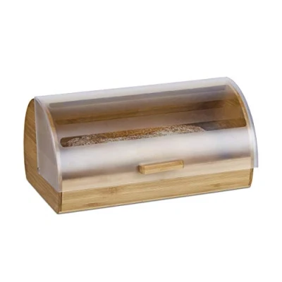 Image of Relaxdays Bamboo Rolling Bread Bin, Large, Aroma Preserving Box with Lid, HWD: 19 x 38 26 cm, Wood, Natural