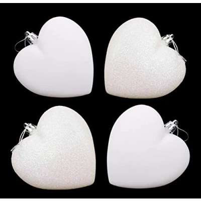 Image of Christmas Concepts® 4 100mm Heart Shaped Baubles Matte &amp; Glitter Design Decoration (White)