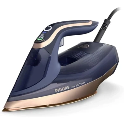 Image of Philips Azur 8000 Series Steam Iron 85 g/min of Continuous Steam, 260g Turbo Boost, 3000 W, OptimalTEMP Technology, SteamGlide Elite Soleplate, Dark Blue (DST8050/26)