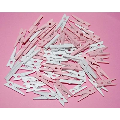Image of celloexpress Pack of 25 25mm Mini Wooden Craft Pegs Pink &amp; White
