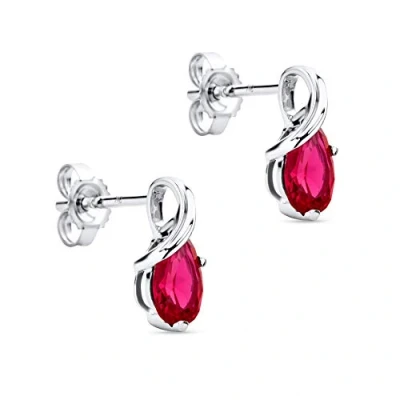 Image of Orovi Gold Earrings for Women Solid 9k /375 White Red Ruby Drop July Birthstone Hypoallergenic