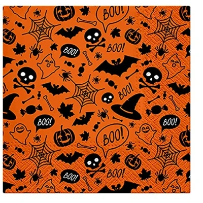 Image of 3 Ply Halloween Theme Decoupage Serviettes Tissue Paper Napkins 33cm x Pack of 20 (Orange Pattern)