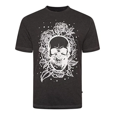 Image of Kam Mens Skull Rose Print T Shirt Short Sleeve Big Size King Blue Marl/Charcoal 2XL 8XL (5704) (as8, Alpha, 4X_l, Regular, Charcoal)