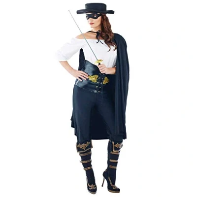 Image of Fun Shack Womens Bandit Costume Adults Masked Vigilante Caped Hero Outfit Large