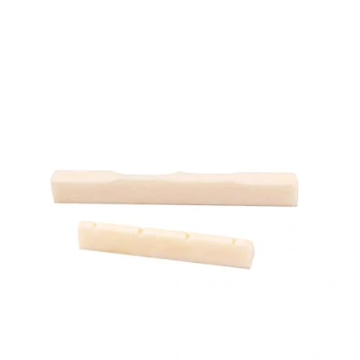 Image of Alnicov Bone Guitar String Bridge Saddle Nut Set Slotted for 4 Ukulele Replacement