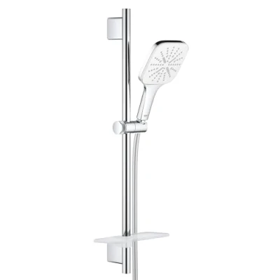 Image of GROHE Vitalio 130 SmartActive Cube Shower Rail Set (Water Saving 3 Spray 13 cm Hand Shower, 60 with Metal Wall Holders, Hose 1.75 m), High Pressure Min. 1 bar, Chrome, 26596000