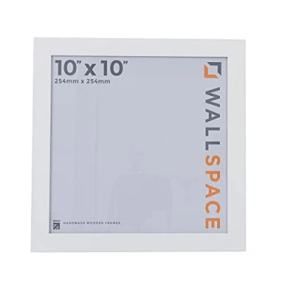Image of Wall Space 10x10 White Frame Picture REAL Solid Wood Frames 10 x inch Wooden Square Photo with GLASS 25x25cm