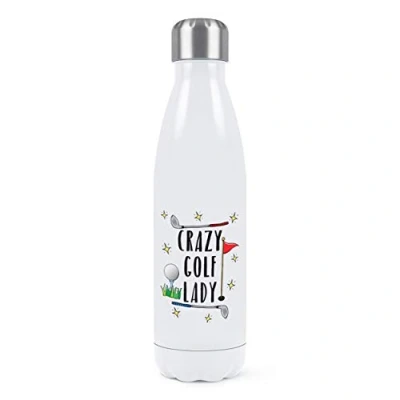 Image of Crazy Golf Lady Double Wall Water Bottle Insulated Stainless Steel Sports Drinks 500ml White
