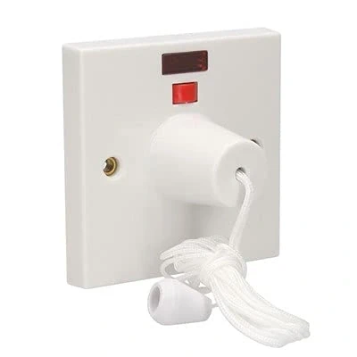 Image of AXIOM 45A 2 Way Shower Ceiling Pull Cord Switch with Mechanical &amp; Neon Indicator 35mm/45mm Mounted Surface Pattress Back Box (45A ONLY)