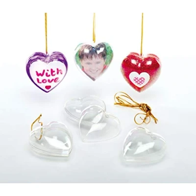 Image of Baker Ross AF177 Transparent Heart Baubles (Pack of 12), Perfect for Children to Design and Decorate, Ideal School, Groups, Home, Gifting Art &amp; Craft Projects, Assorted