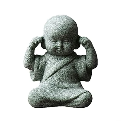 Image of QOXEZY Small Wise Buddha Statue Monk Figurine,No Hear No See Speak Evil Lucky Baby Ornaments Statues for Automotive Home Decoration Resin Crafts