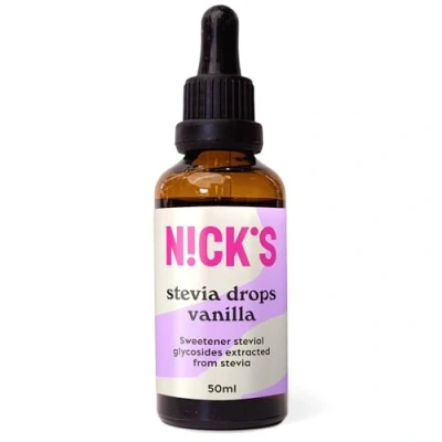 Image of NICKS Stevia Drops (50ml) Natural Sugar Free Zero Calorie Liquid Keto Sweetener Gluten Low Carb Substitute Alternative (50 ml (Pack of 1), Vanilla)