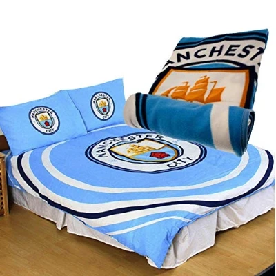 Image of Manchester City Pulse Design Reversible Double Duvet Set with Fleece Blanket Combo