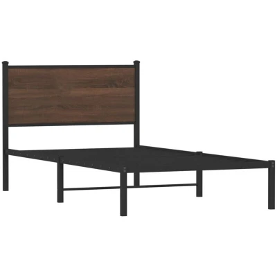 Image of vidaXL Metal Bed Frame without Mattress Brown Oak 100x190 cm