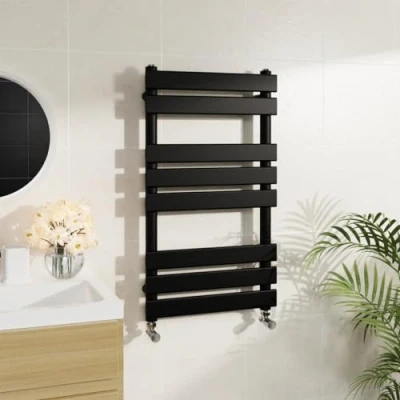 Image of Warmehaus Minimalist Bathroom Flat Panel Heated Towel Rail Radiator Rad Black 800x450mm Modern Central Heating Space Saving Radiators Perfect for Bathrooms