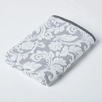 Image of HOMESCAPES Luxury Silver Grey Bath Towel 100% Turkish Cotton Patterned Large Super Soft &amp; Absorbent Extra Thick 600GSM Ringspun Light For Bathroom with Damask Pattern