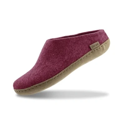 Image of GLERUPS Slip on Slippers Women and Men (Size 9) Red Unisex Wool with Leather Sole Comfy Cosy Gents Ladies