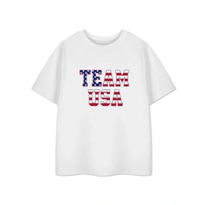 Image of Team USA Unisex Kids White Tee Flag Graphic Design T Shirt for Boys &amp; Girls Patriotic Sports Apparel Children Teens
