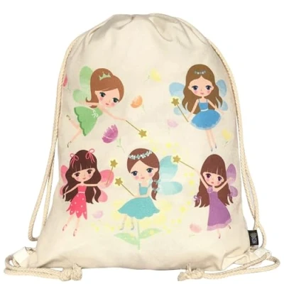 Image of HECKBO kids fairy faires gym drawstring bag 40x32cm 12.6&quot; x 15.8&quot; string kindergarten daycare crèche school football children girl boy backpack, sports bag, fabric