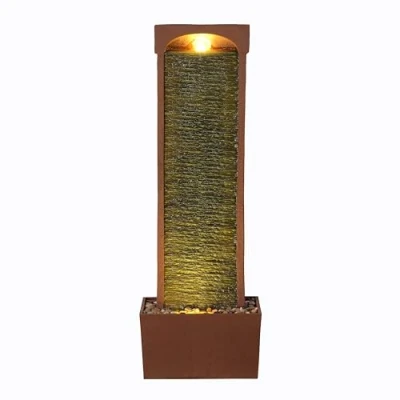Image of Teamson Home 97.9 cm Indoor/Outdoor Modern Curved Faux Slate Waterfall Fountain with LED Lights, Red Rock