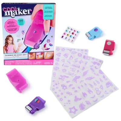 Image of Cool MAKER, Shimmer Me Body Art with Roller, Gems &amp; 3 Foils, 135 Metallic Temporary Tattoo Designs, Arts and Crafts Kids’ Toys for Girls Aged 7+