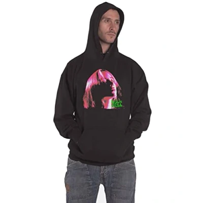 Image of Billie Eilish Hoodie Neon Shadow Pink Logo Official Unisex Black Pullover XL
