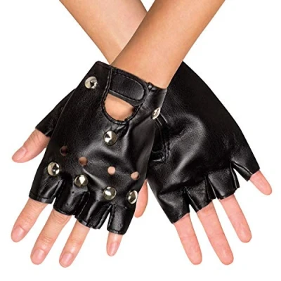 Image of Boland Punk Gloves, 1980s Fancy Dress Costume Accessory, Halloween, Biker Black, Adult, One Size (Black)