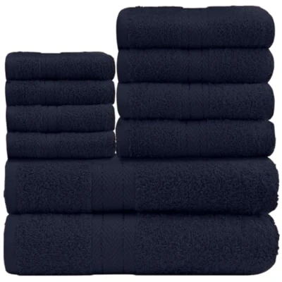 Image of GC GAVENO CAVAILIA Soft Towels 10 Piece Bathroom Bale Set Premium Quality Water Absorbent Towel, 4 Face Hand 2 Bath 450 GSM Washable Set, Navy