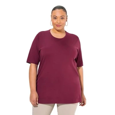 Image of Ulla Popken Women&#039;s T Shirt, Rundhalsausschnitt, Relaxed, Halbarm, Dark Berry, 24 UK/26 UK