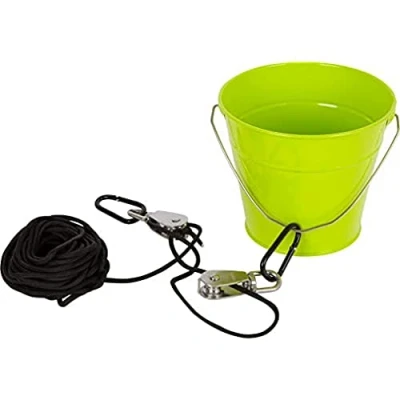 Image of Small Foot Pulley with metal bucket, tree house/play tower accessories, garden toys for children aged 3 and up, 11905 game tools, multicolor