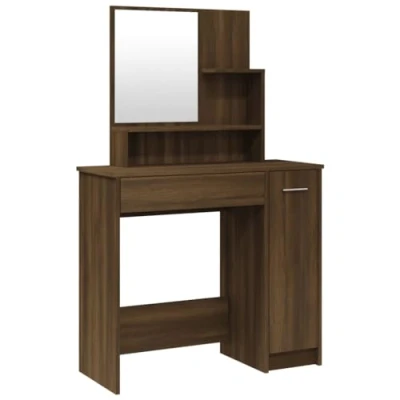 Image of vidaXL Engineered Wood Dressing Table with Mirror and Ample Storage in Brown Oak An Elegant Addition to Your Modern Bedroom