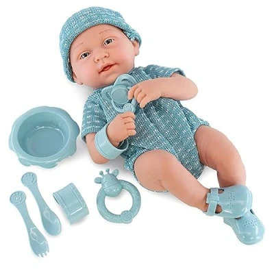Image of The Magic Toy Shop Bibi Doll 14&quot; Real Touch Vinyl Skin New Born Girl/Boy Baby With Dummy &amp; Accessories (Blue Boy Doll)