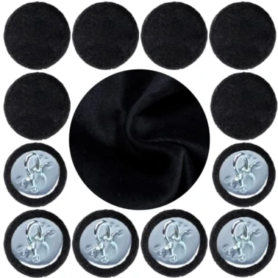 Image of Covered Hoop Back Buttons Upholstery Plush Velvet Fabric for Headboards Sofas 30L/18 mm (Black, 10 Buttons)