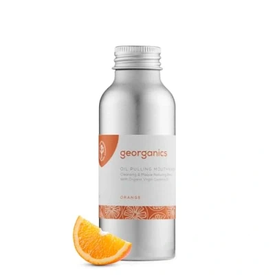 Image of Georganics Whitening Oil Pulling Mouthwash Orange Flavoured Plaque Reducing Coconut Blend 100% Natural Ingredients SLS, Glycerine &amp; Fluoride Free Organic, Vegan, Cruelty 100ml