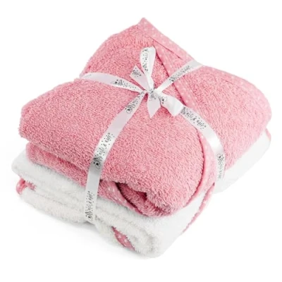 Image of GEEZY Set of 2 Hooded Baby Bath Towel 100% Cotton Soft Absorbent Wrap Newborn Essentials Boy Girl Shower Gifts Pink