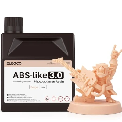 Image of ELEGOO Upgraded ABS Like Resin 3.0, 405nm UV Curing 3D Printer with Higher Precision and lower Shrinkage, Enhanced Strength Toughness Photopolymer for LCD Beige 2KG