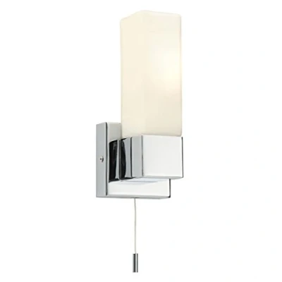 Image of Square Modern Chrome Plated Bathroom Wall Light with a White Frosted Glass Shade Zone 2 Rated IP44