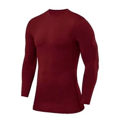 Image of PowerLayer Compression Tops for Men Base Layers Men&#039;s Running Top Thermal Shirt Crew Neck Cabernet, XS